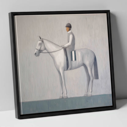 Serenity Before the Start racing horse canvas wall art in black frame