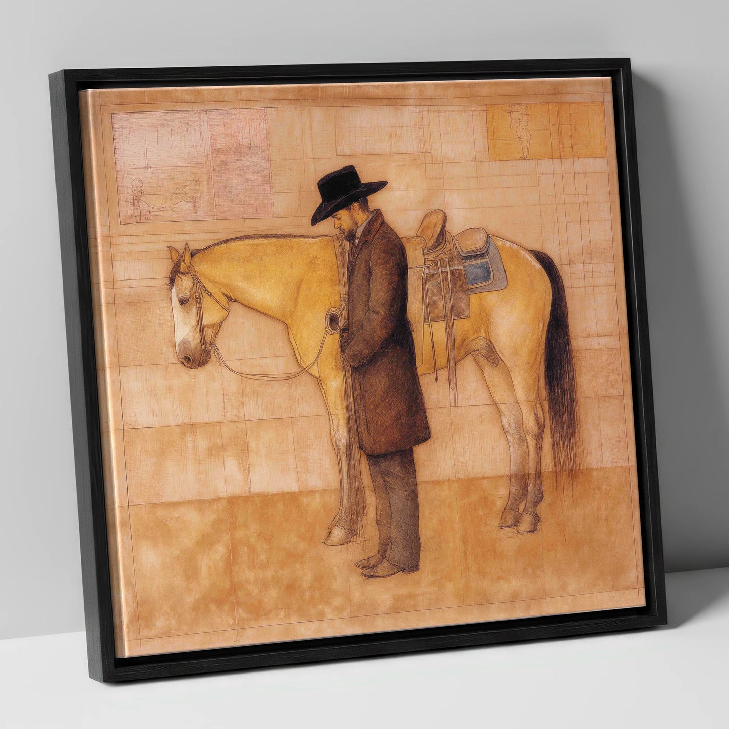 The Quiet Bond western horse canvas wall art in black frame