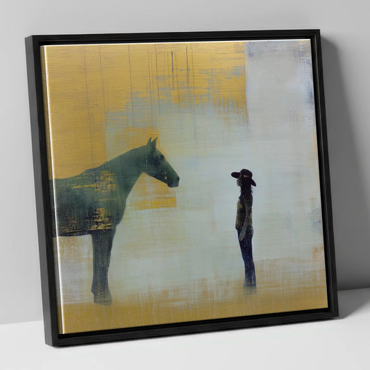 A Quiet Understanding western horse canvas wall art in black frame