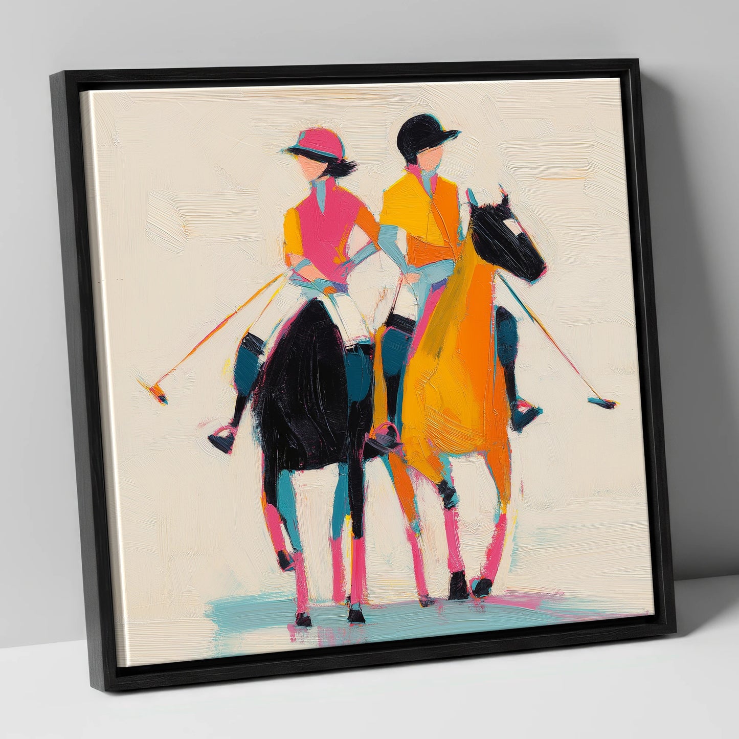 High Goal Hues polo horse canvas wall art in black frame