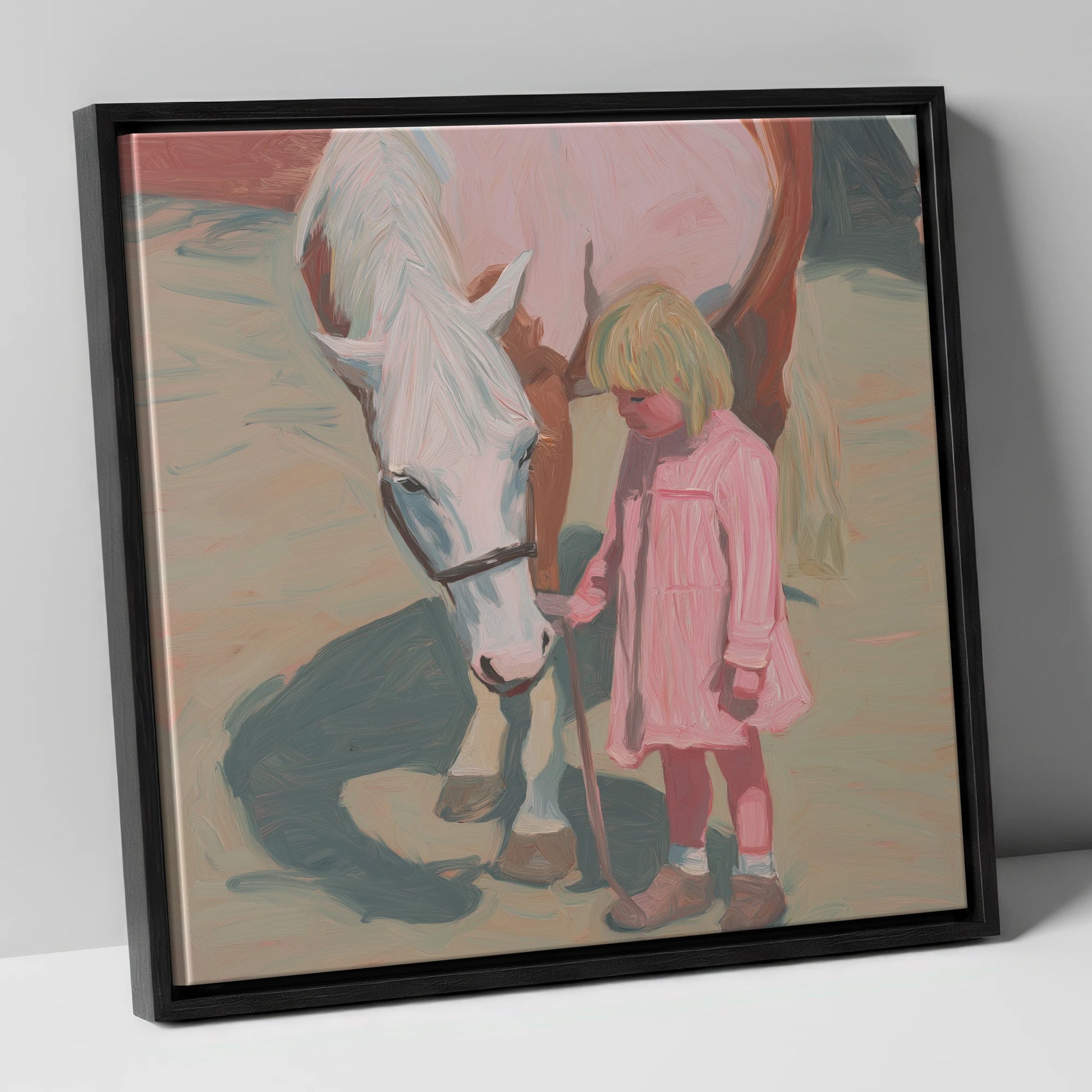 A Quiet Understanding horse & rider canvas wall art in black frame