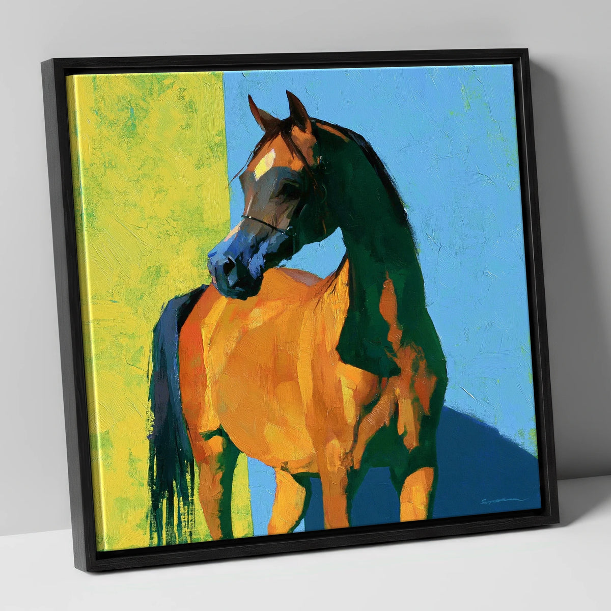 Arabian Horse in Bold Colours horse breed canvas wall art in black frame
