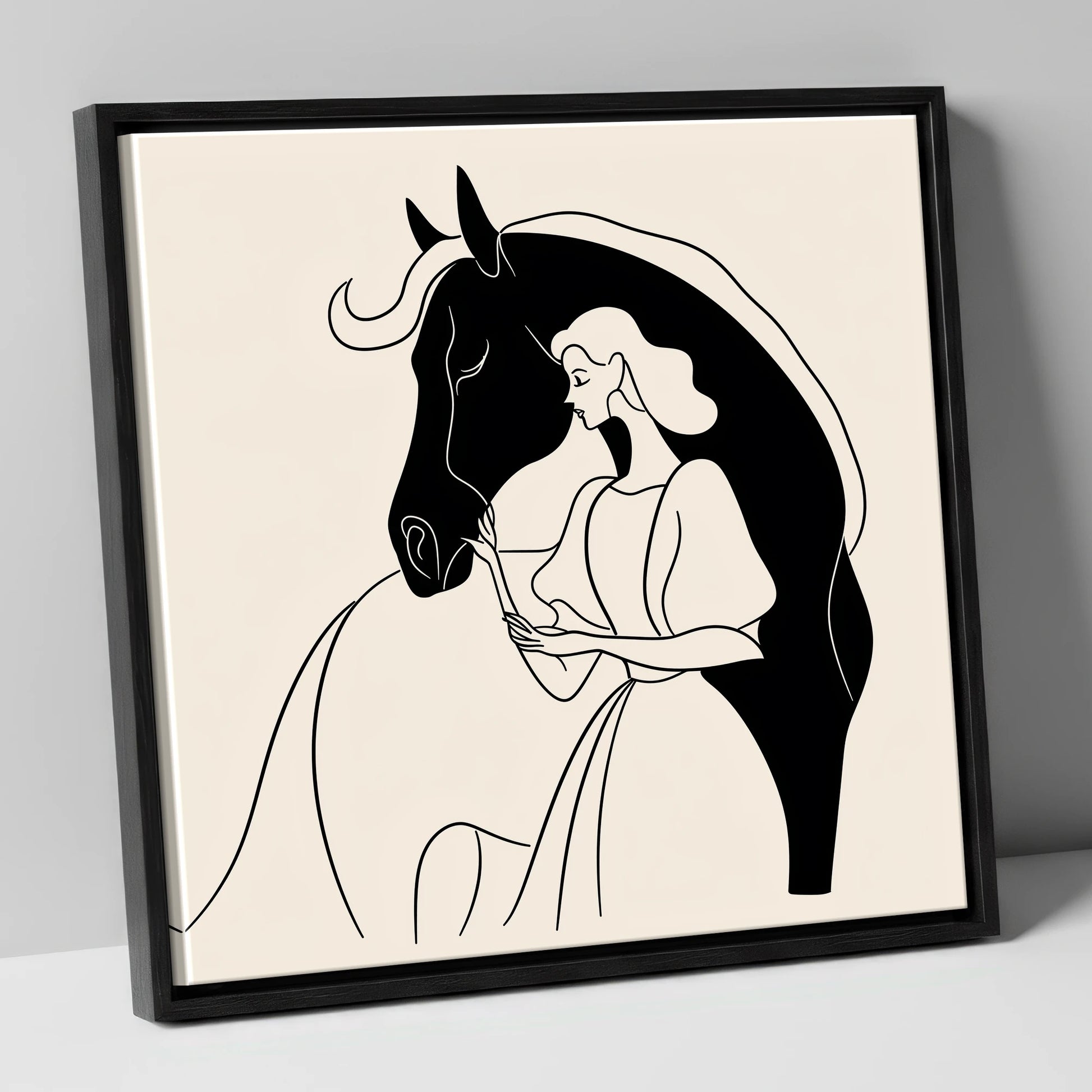 The Unspoken Bond horse & rider canvas wall art in black frame