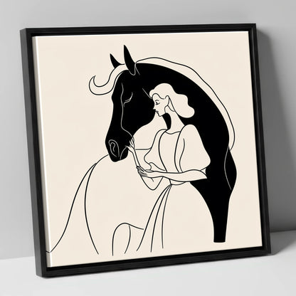 The Unspoken Bond horse & rider canvas wall art in black frame
