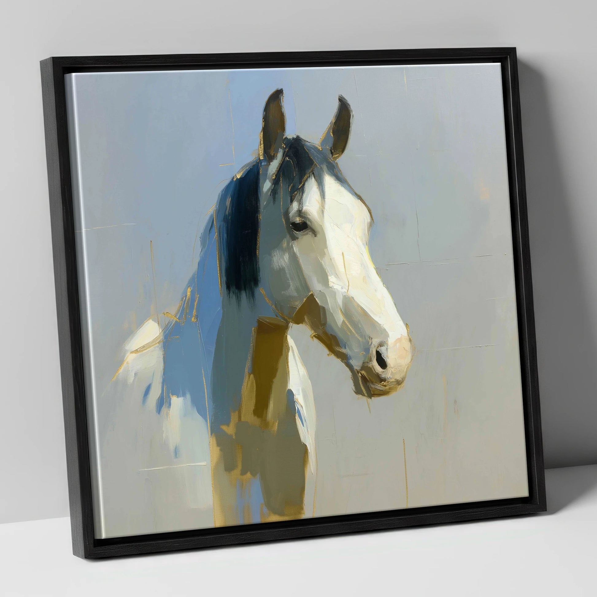 Luminous Morning Watch horse portrait canvas wall art in black frame