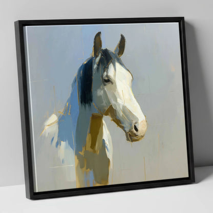 Luminous Morning Watch horse portrait canvas wall art in black frame