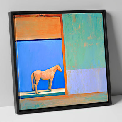 Cobalt Stable Light horse stable canvas wall art in black frame