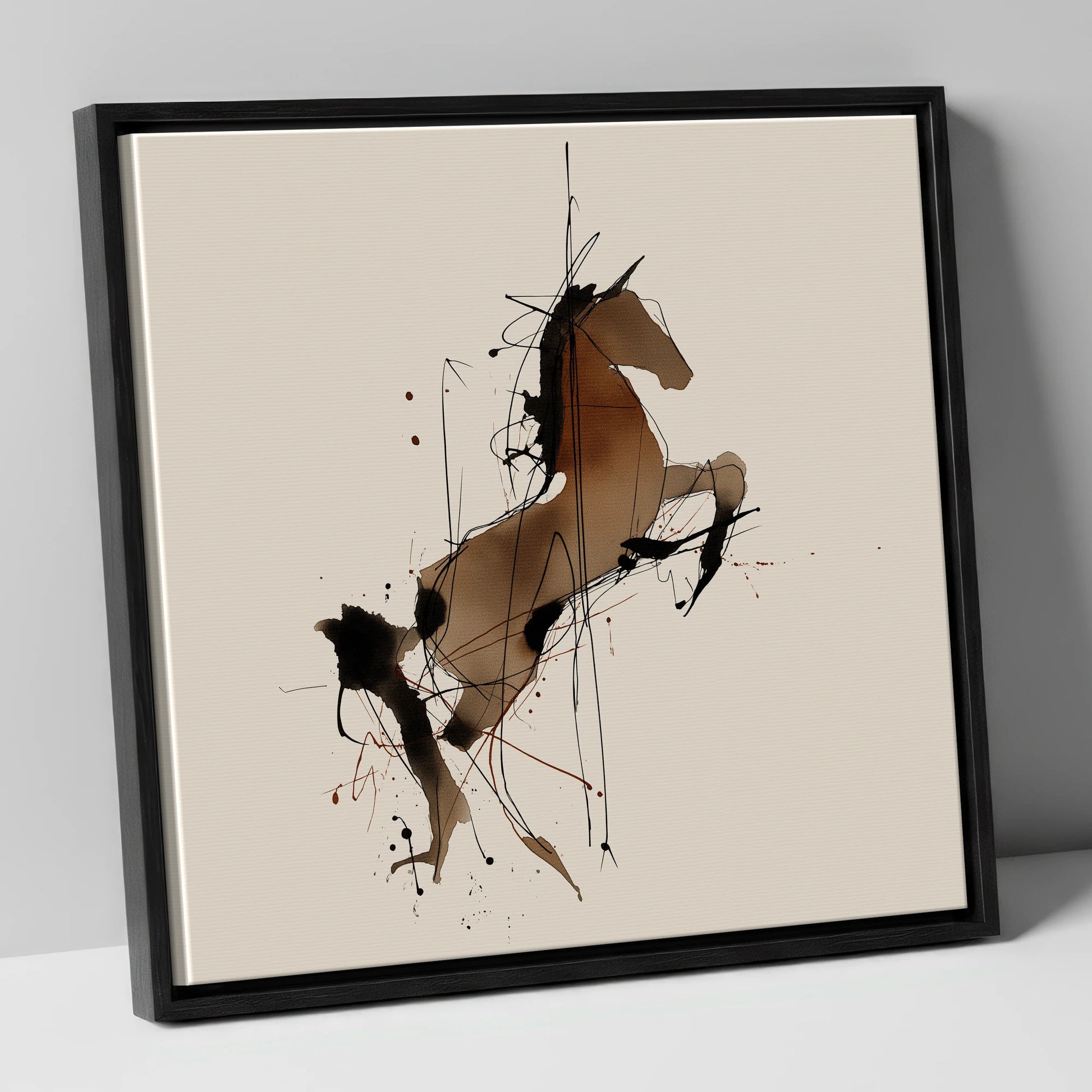 Rearing Spirit horse portrait canvas wall art in black frame