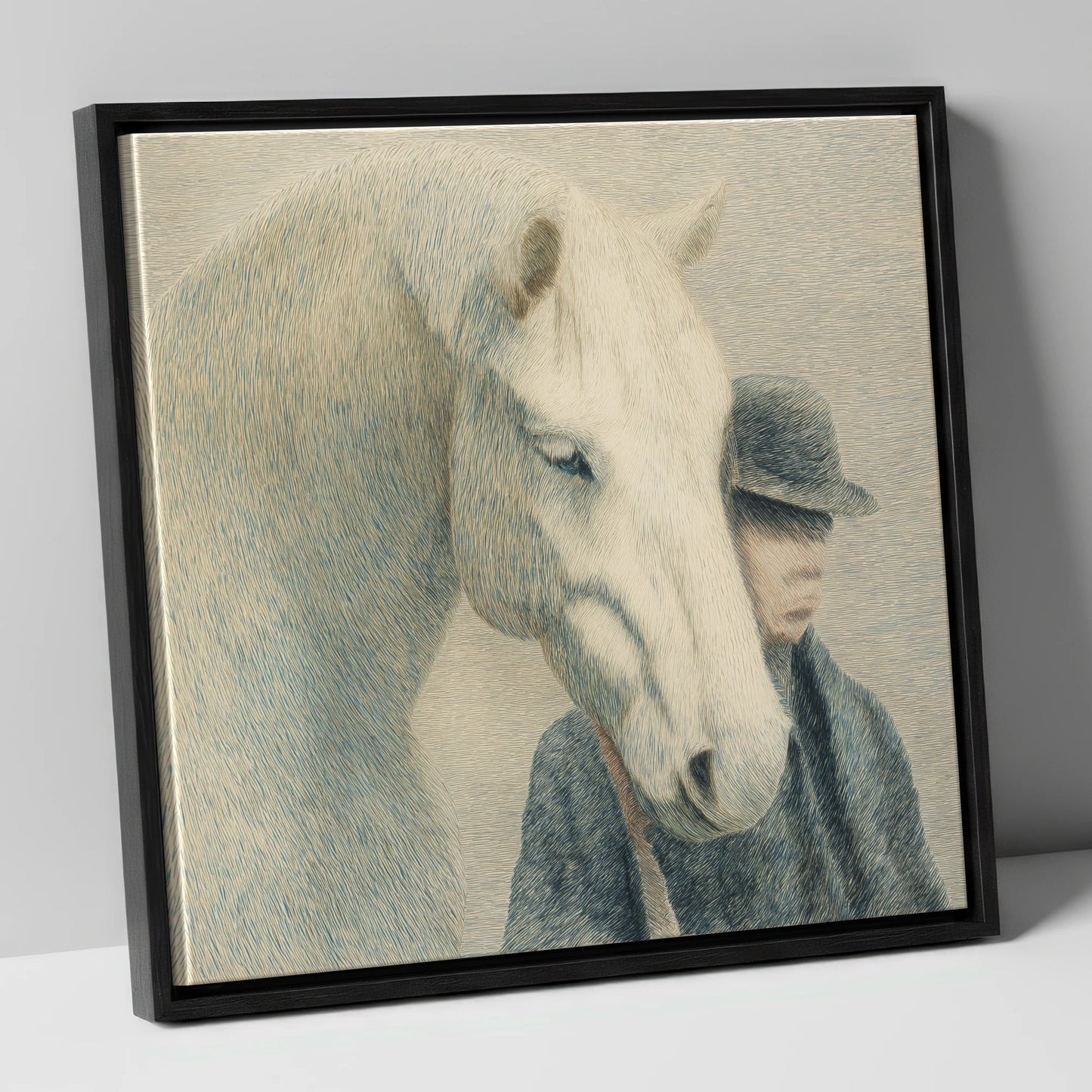 A Quiet Understanding horse & rider canvas wall art in black frame
