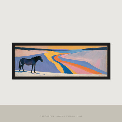 The Painted Valley Horse Landscape panoramic canvas wall art in black float frame