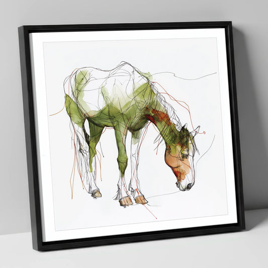 The Quiet Grazer working horse canvas wall art in black frame