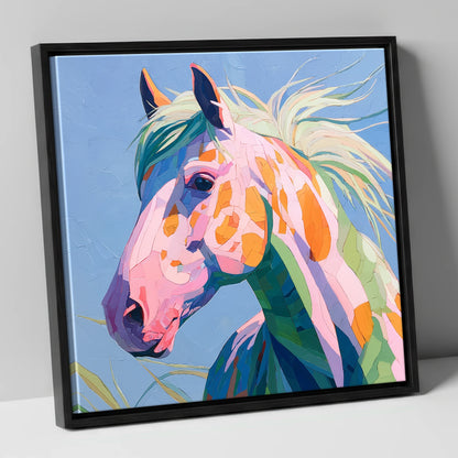 Technicolour Spirit horse breed canvas wall art in black frame
