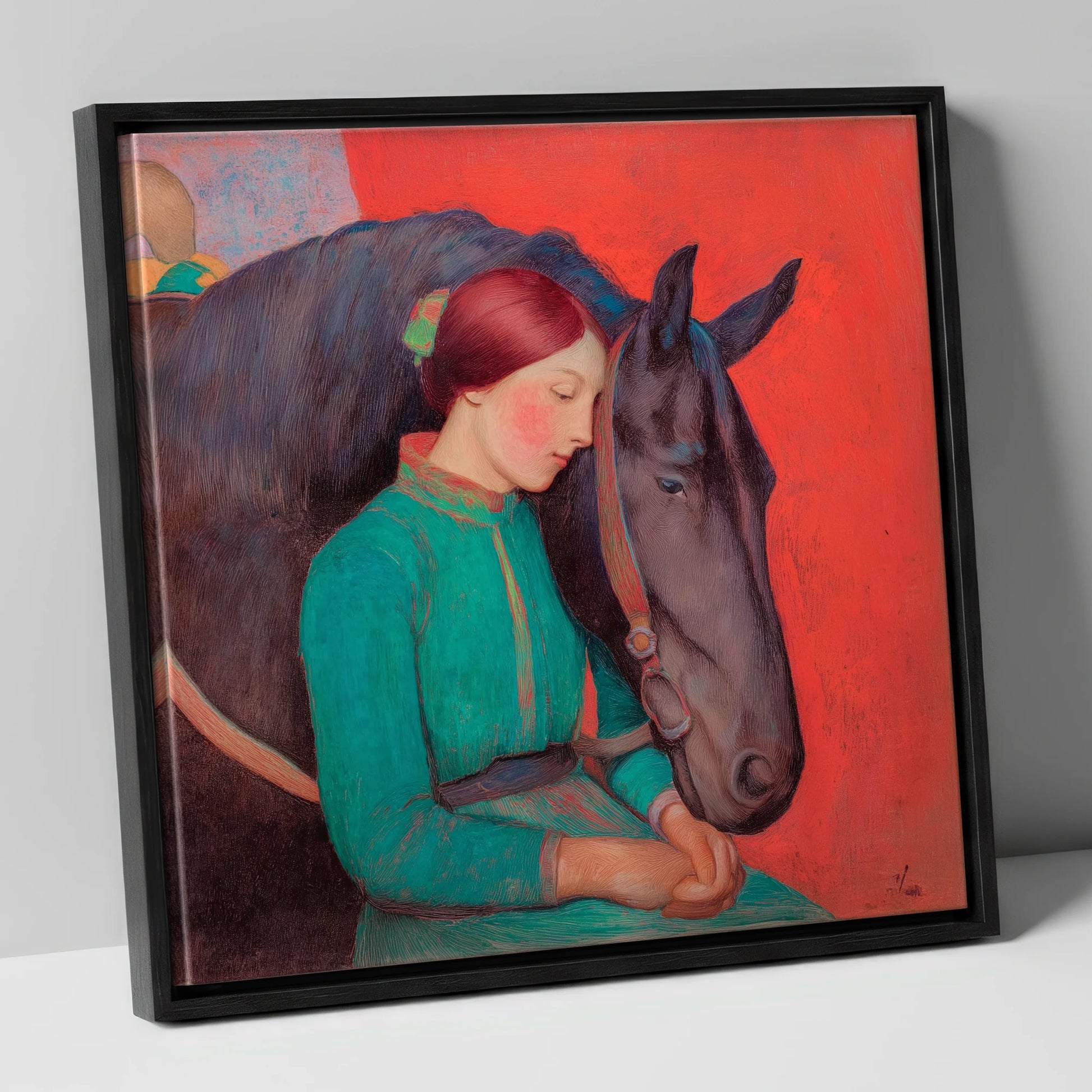 Silent Understanding horse & rider canvas wall art in black frame