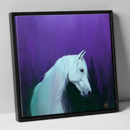 Ethereal Grey in Violet horse breed canvas wall art in black frame