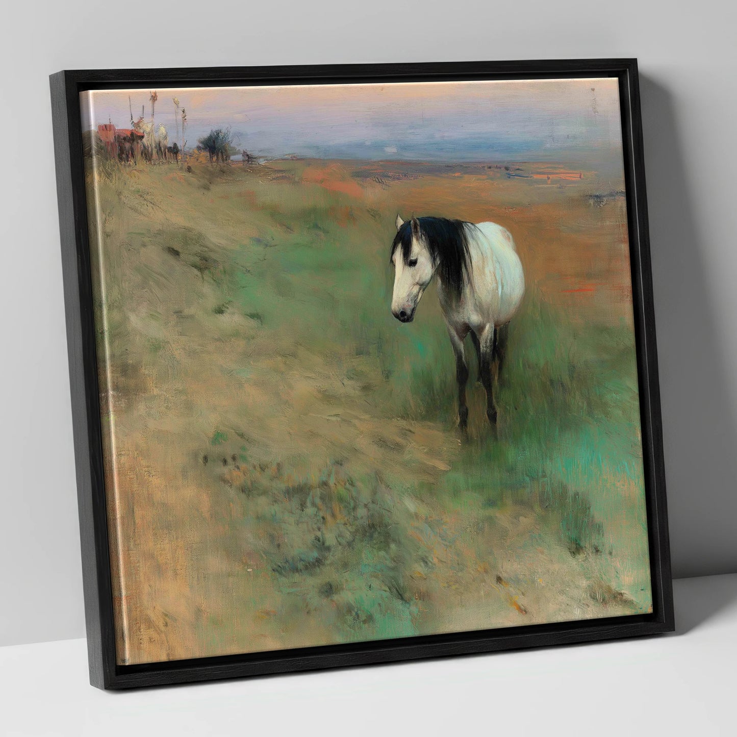 Dusk on the Headland horse landscape canvas wall art in black frame
