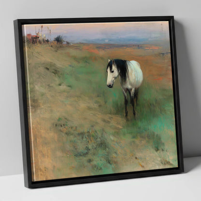 Dusk on the Headland horse landscape canvas wall art in black frame