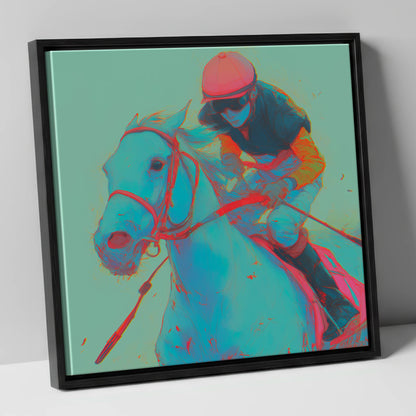 Electric Furlong racing horse canvas wall art in black frame