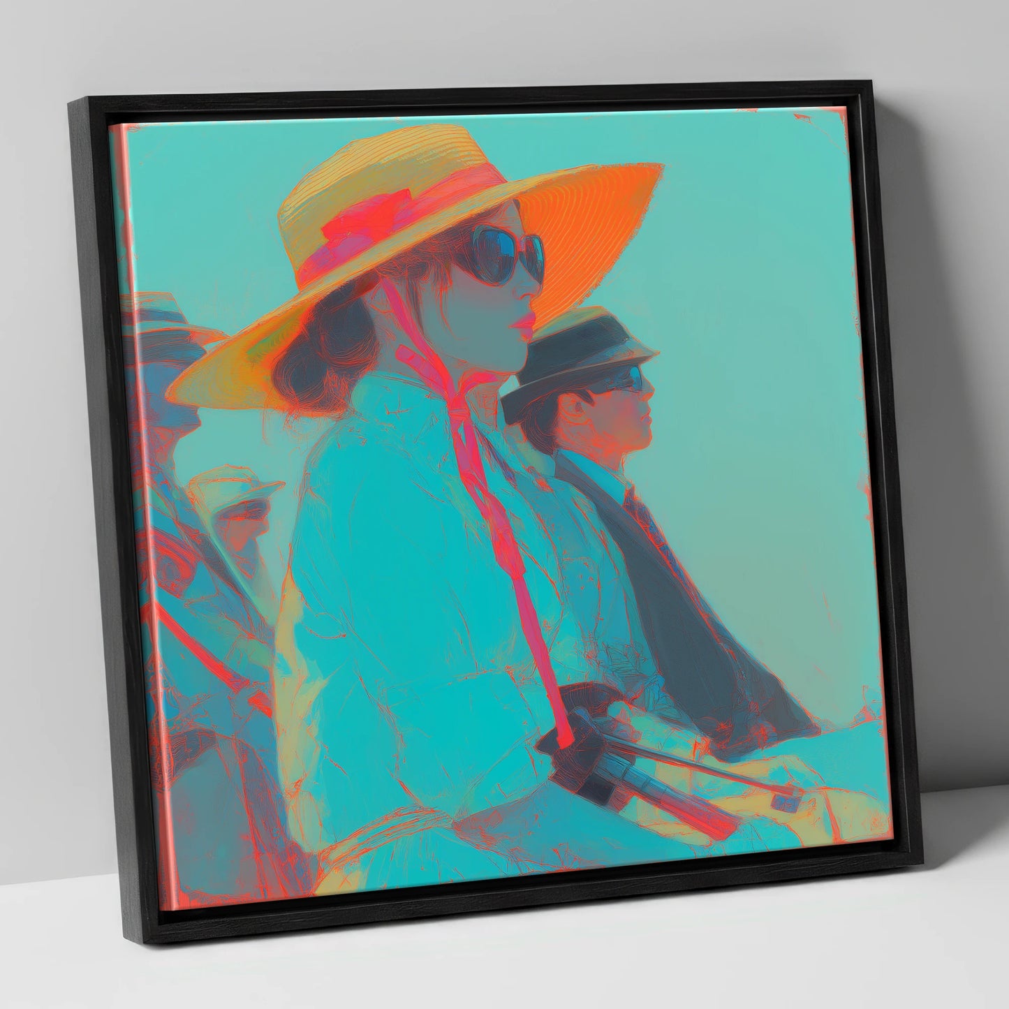 Grandstand Glamour racing horse canvas wall art in black frame