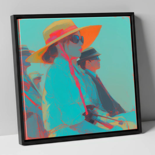 Grandstand Glamour racing horse canvas wall art in black frame