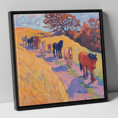 Homeward Bound Herd horse landscape canvas wall art in black frame