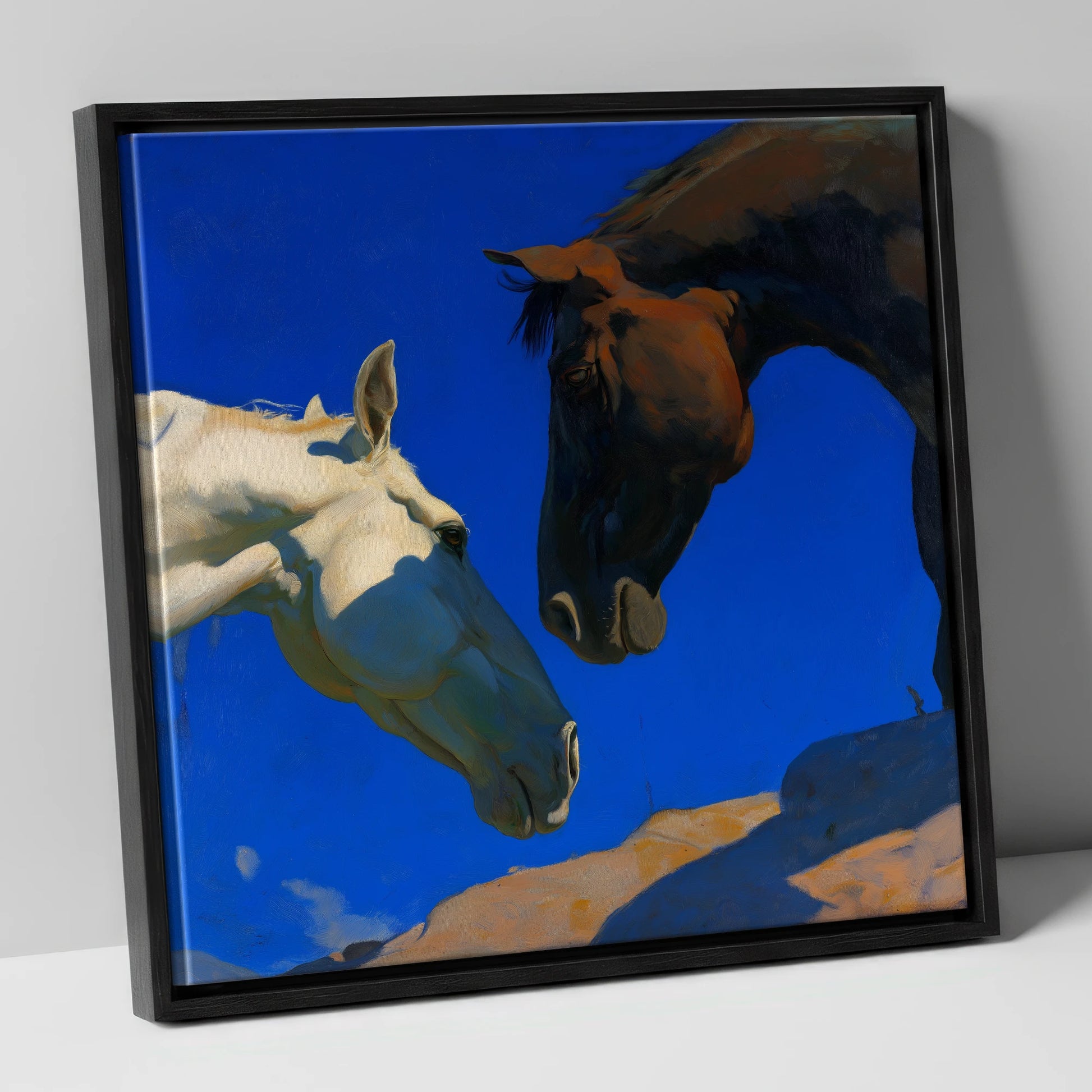 Cobalt Sky Companions horse portrait canvas wall art in black frame
