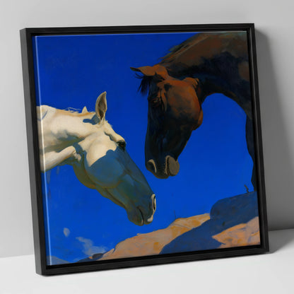 Cobalt Sky Companions horse portrait canvas wall art in black frame