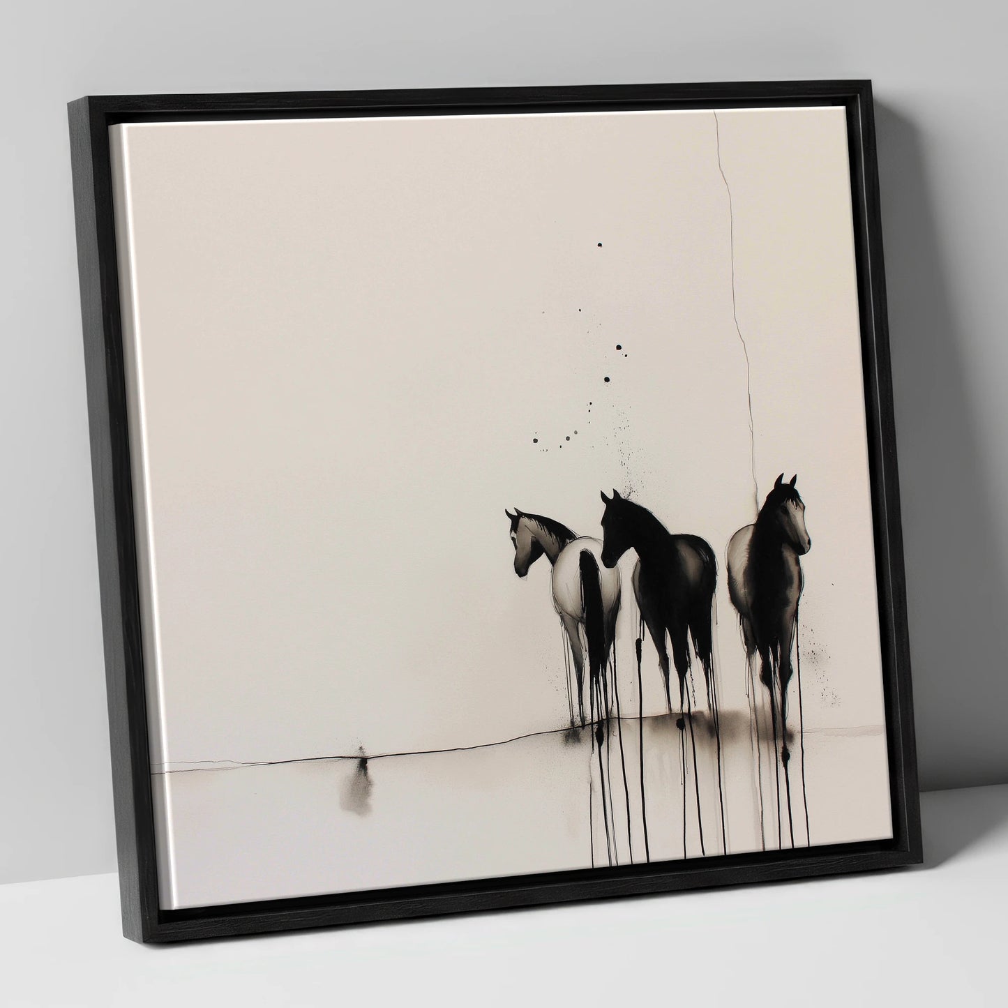 Three Silent Silhouettes horse landscape canvas wall art in black frame