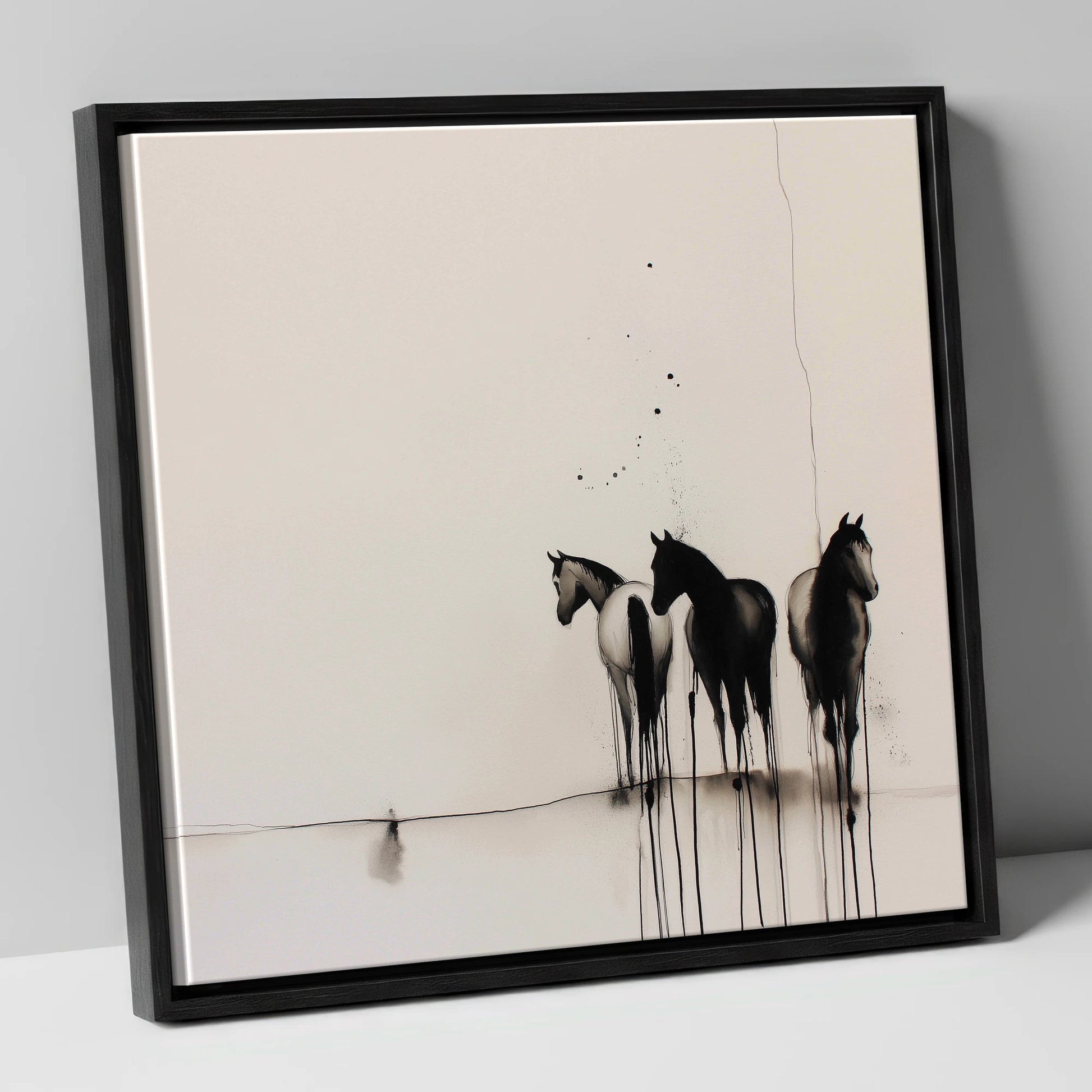 Three Silent Silhouettes horse landscape canvas wall art in black frame
