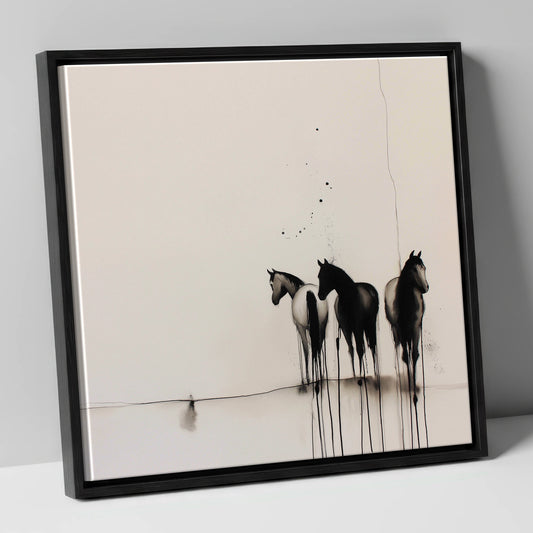 Three Silent Silhouettes horse landscape canvas wall art in black frame