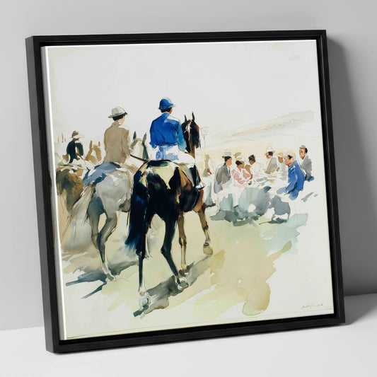 Heading to the Start racing horse canvas wall art in black frame