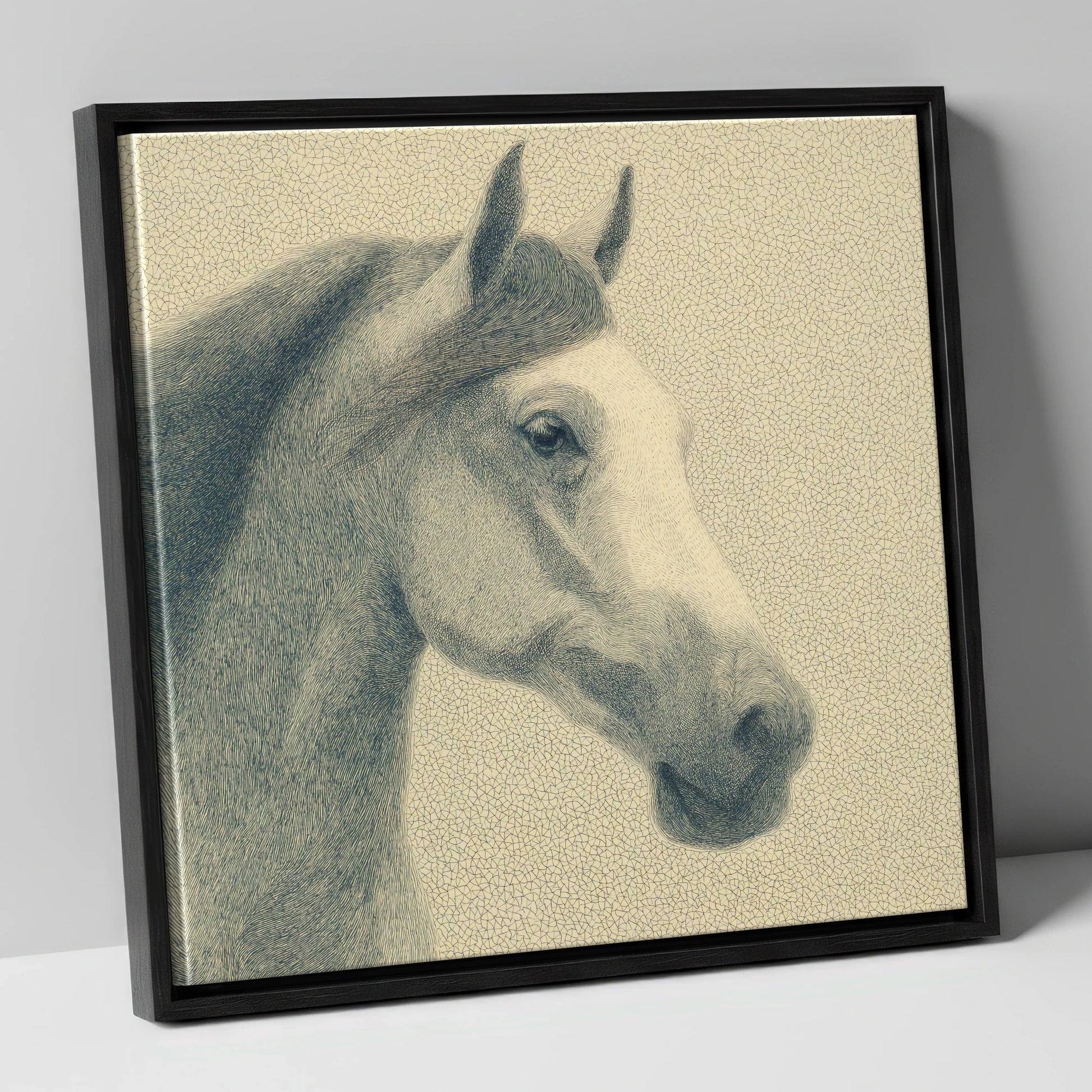 Noble Engraved Profile horse breed canvas wall art in black frame