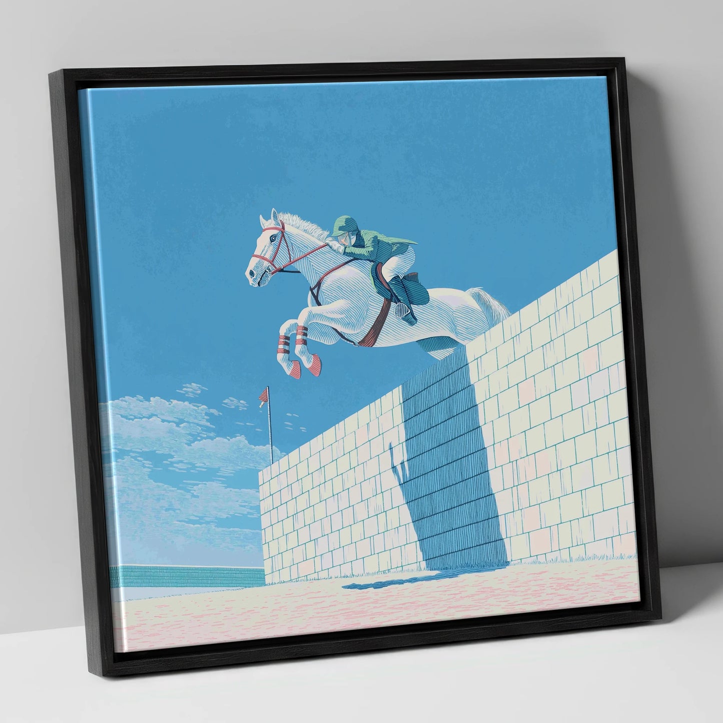 Clearance at the Wall show jumping horse canvas wall art in black frame