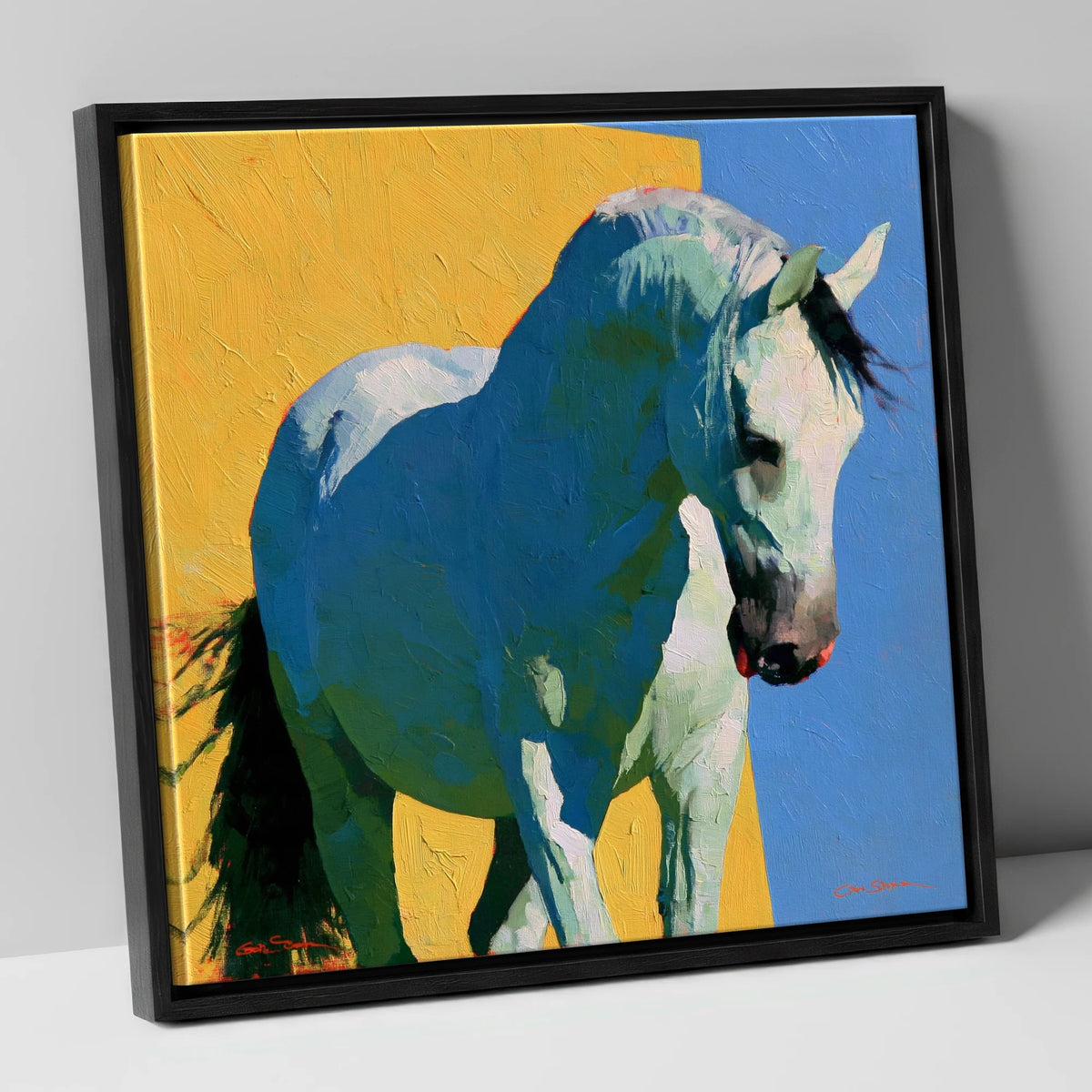 Grey Horse in Vibrant Light horse breed canvas wall art in black frame