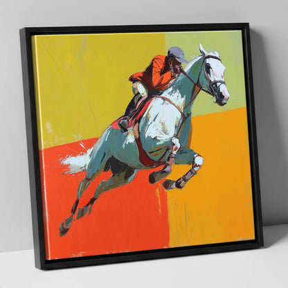 Momentum In Colour show jumping horse canvas wall art in black frame