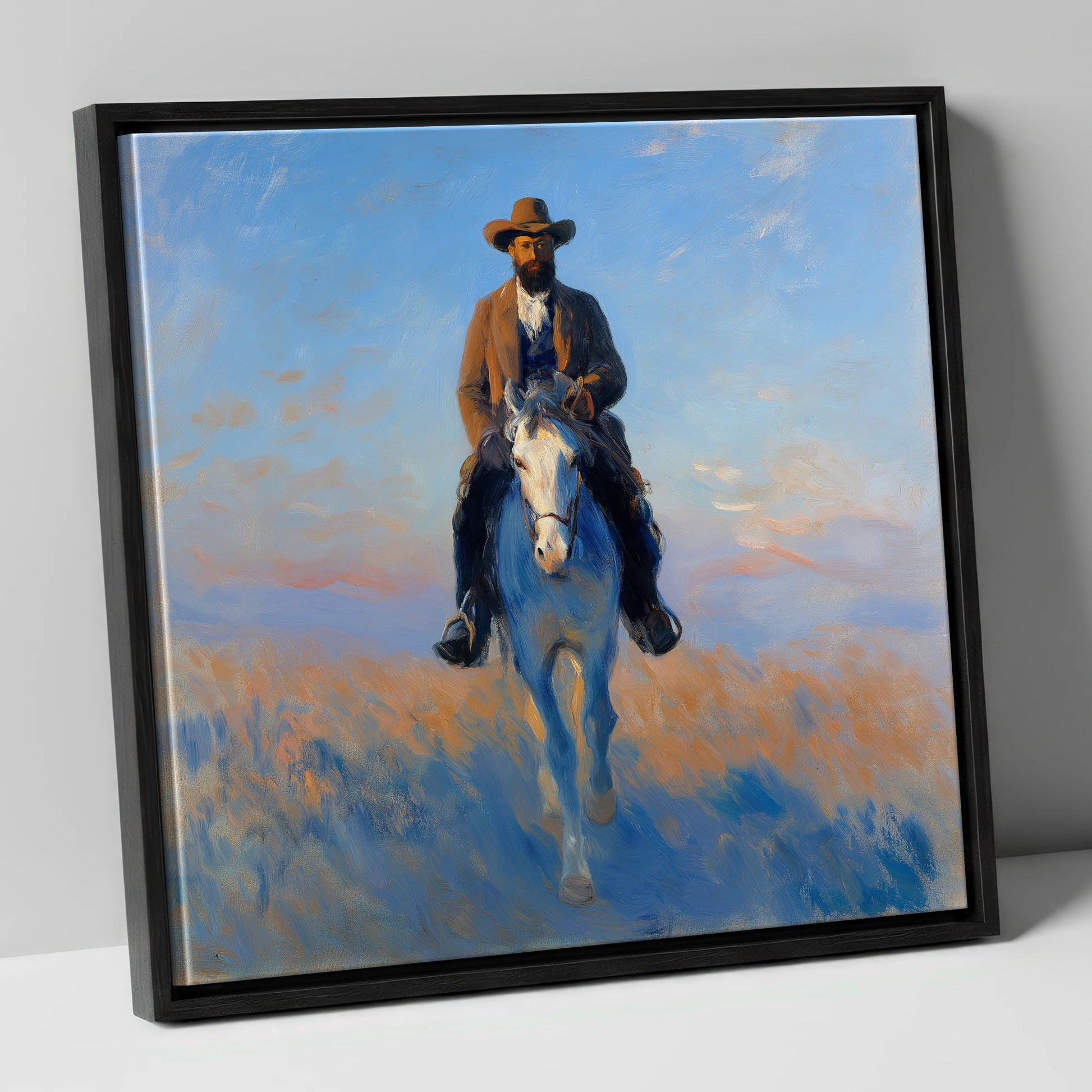 The Luminous Frontier western horse canvas wall art in black frame