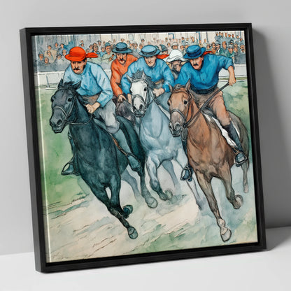 Classic Turf Rivalry racing horse canvas wall art in black frame