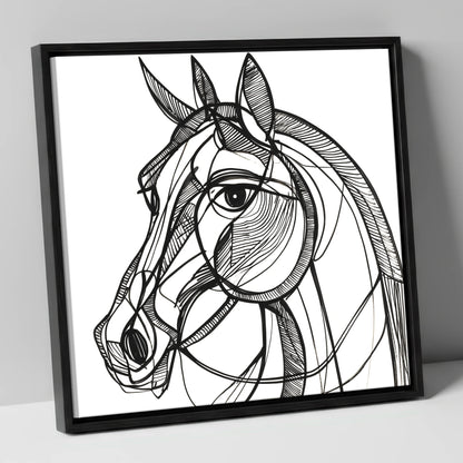 Bold Linear Equine horse portrait canvas wall art in black frame
