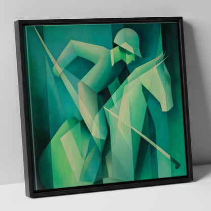 Emerald Polo Rhythm polo horse canvas wall art in black frame