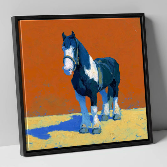 Vibrant Heavy Cob horse breed canvas wall art in black frame