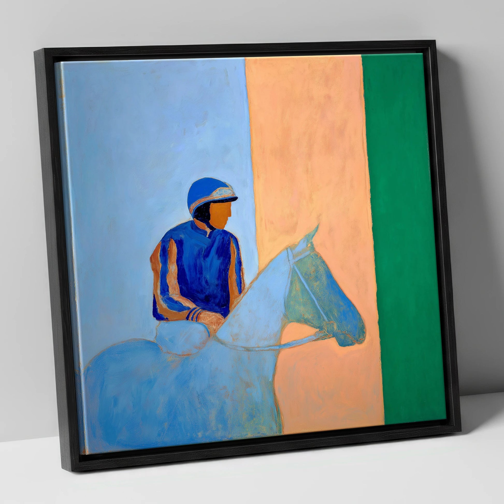 Paddock Serenity racing horse canvas wall art in black frame