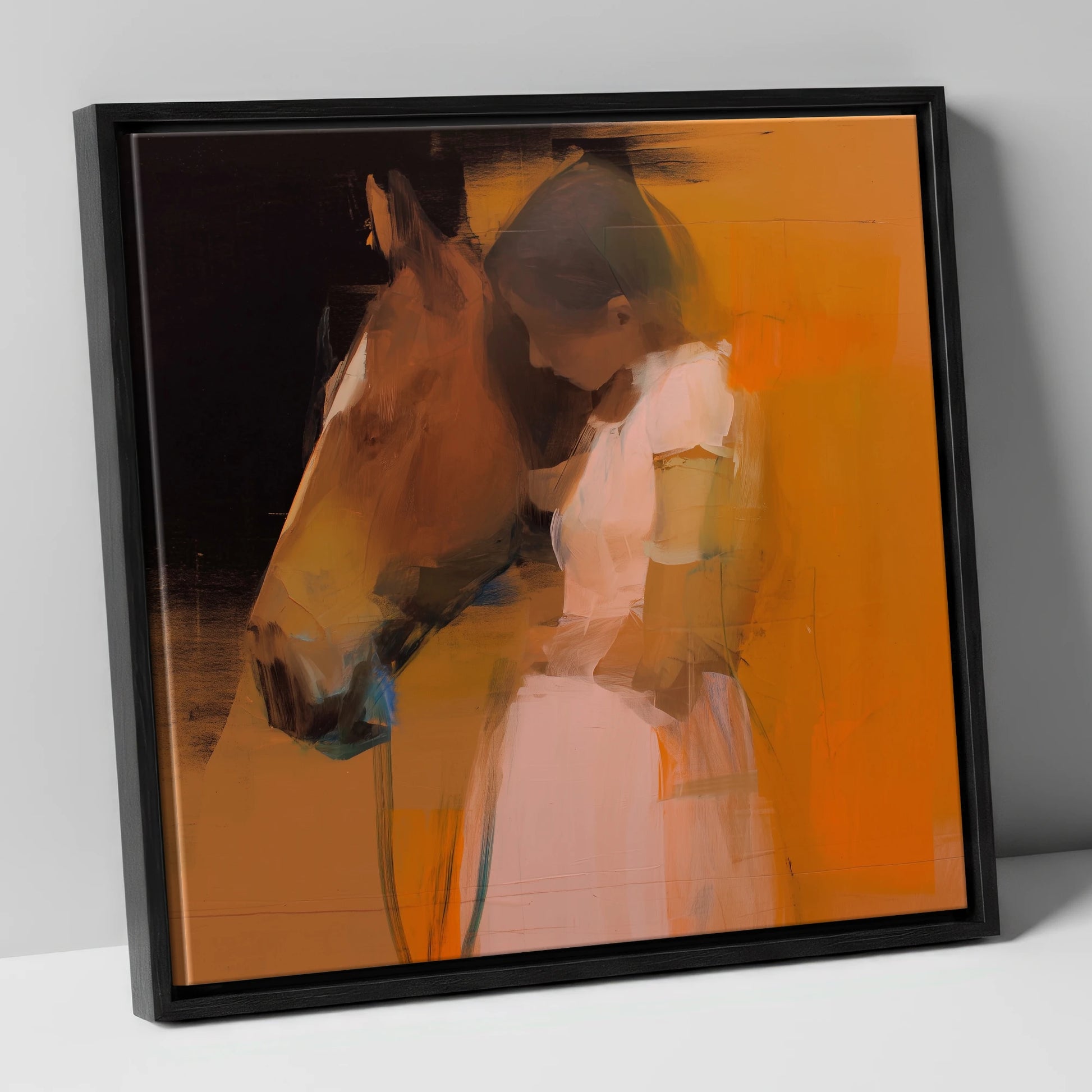 A Quiet Connection horse & rider canvas wall art in black frame