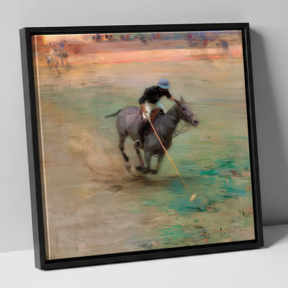 The Mid-Field Drive polo horse canvas wall art in black frame
