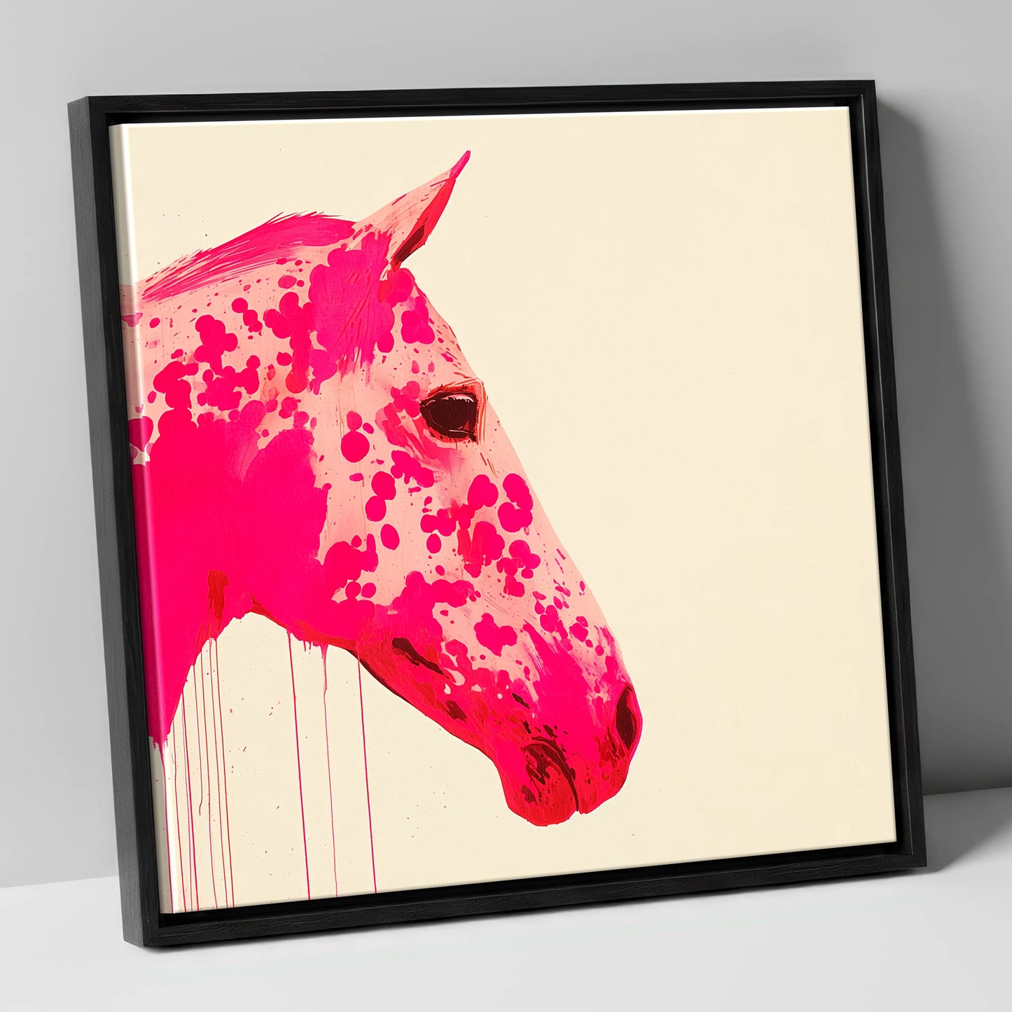 Vibrant Magenta Profile horse portrait canvas wall art in black frame