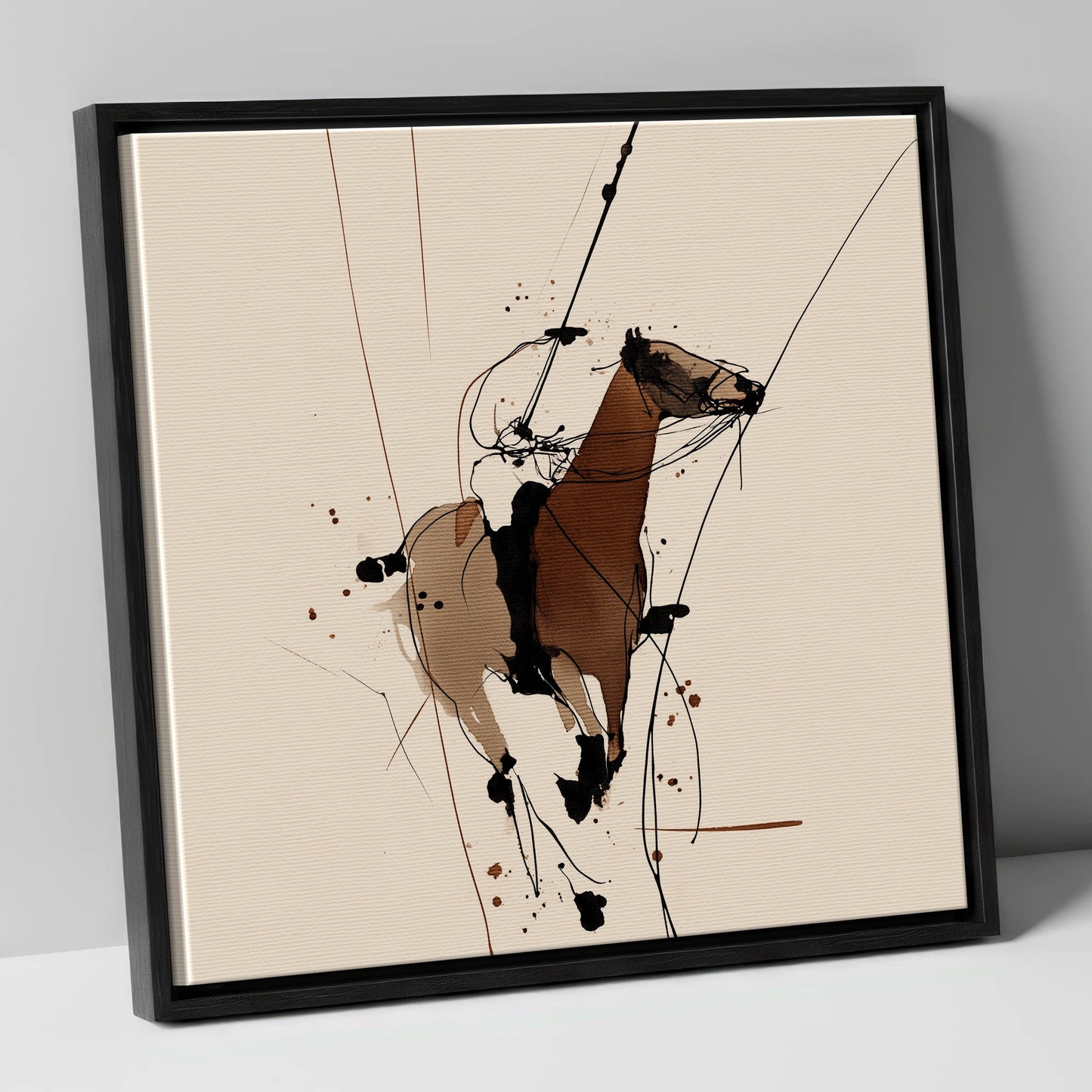 Dynamic Polo Strike polo horse canvas wall art in black frame