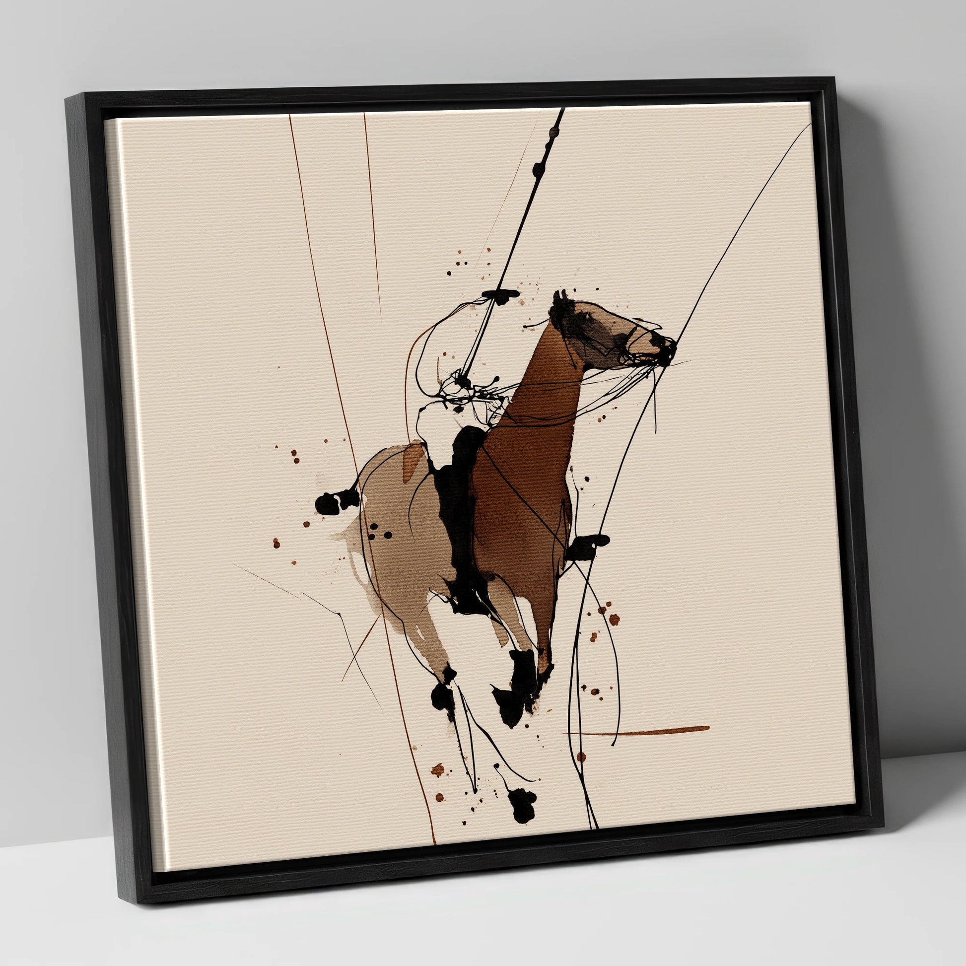 Dynamic Polo Strike polo horse canvas wall art in black frame