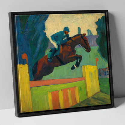 Over the Vivid Wall show jumping horse canvas wall art in black frame
