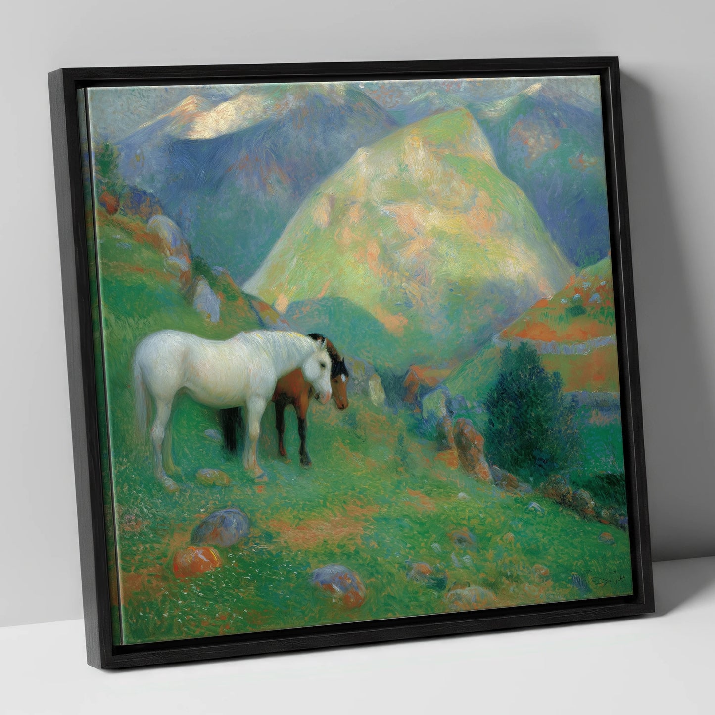 High Country Companions horse landscape canvas wall art in black frame