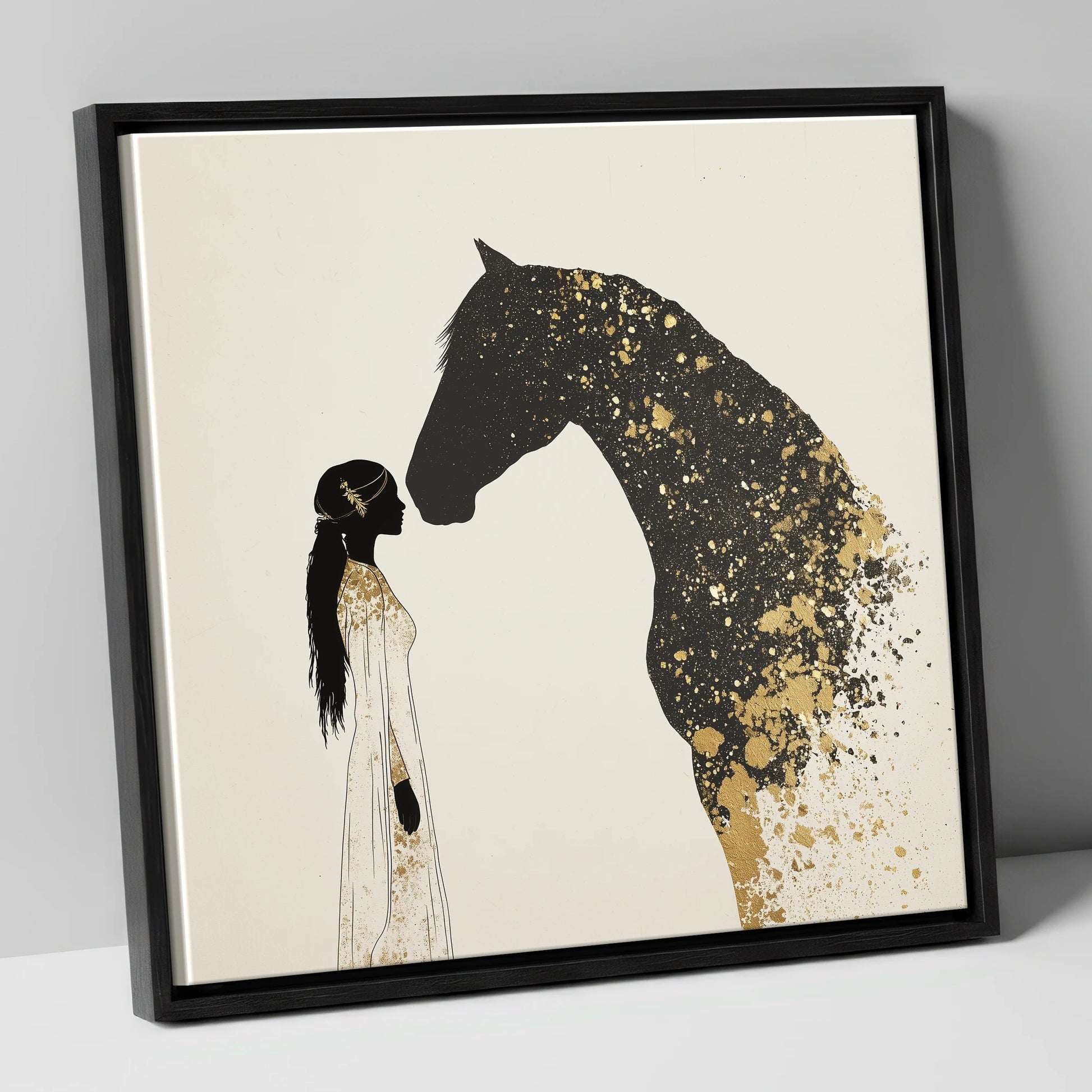 Gilded Bond horse & rider canvas wall art in black frame