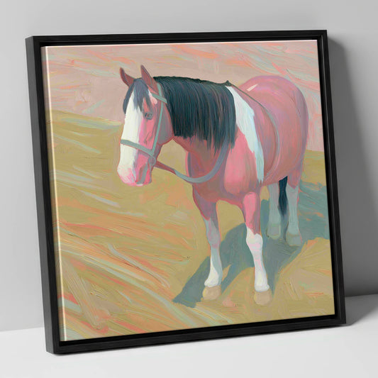 The Gentle Skewbald working horse canvas wall art in black frame