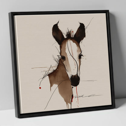 Delicate Ink Foal horse portrait canvas wall art in black frame